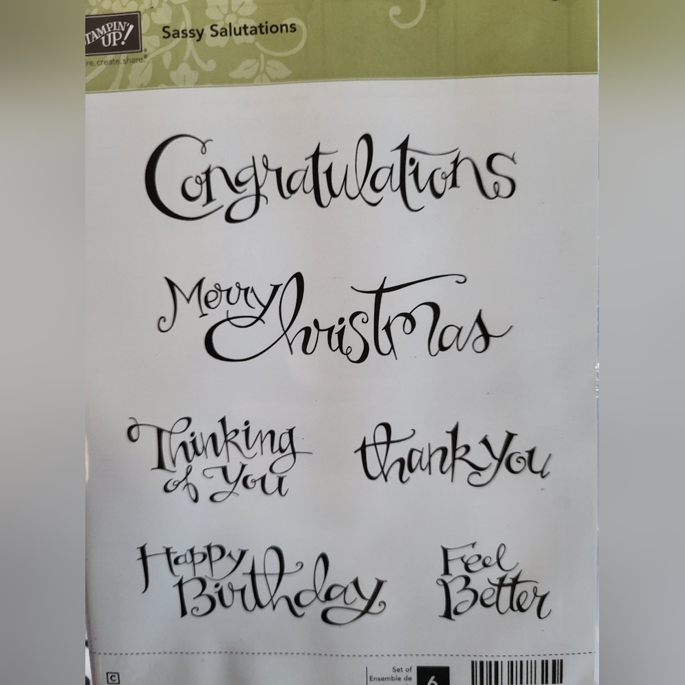 Stampin Up Photopolymer Sassy Salutations Art Set of 6 Stamps
